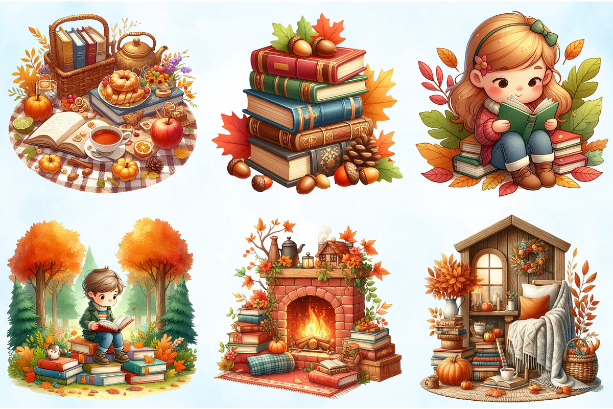 Watercolor Autumn Books Clipart, an Illustration by Craft Nest (Photo 4 of 5)