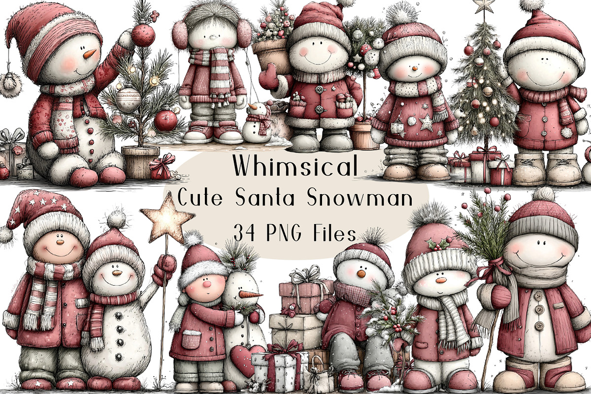 Cute Santa Snowman Christmas Clipart, a Seasonal Illustration by Creative Art (Photo 1 of 7)