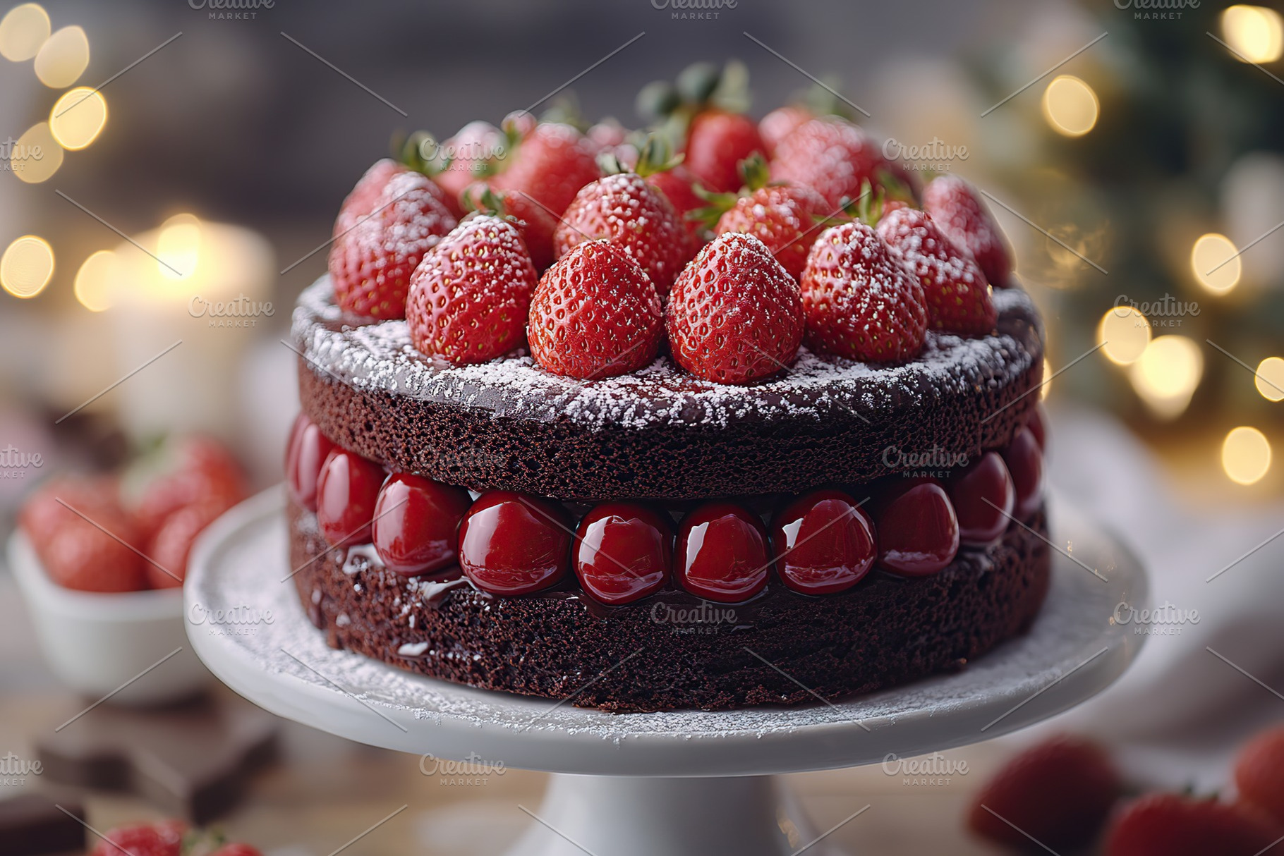 Delicious cake with frosting cream and ripe strawberries, a Food & Drink Photo by AlyaAnd