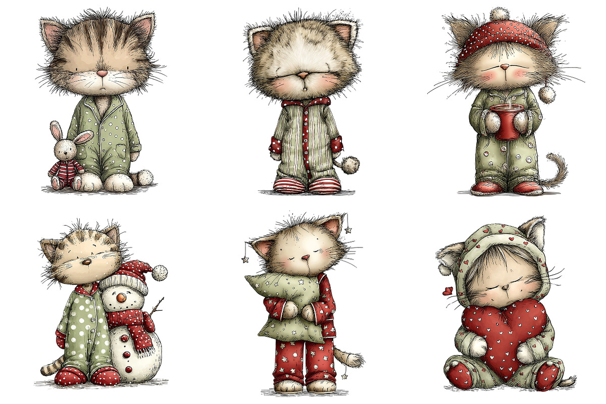Winter Pajama Cats Clipart, an Illustration by Craft Nest (Photo 4 of 11)