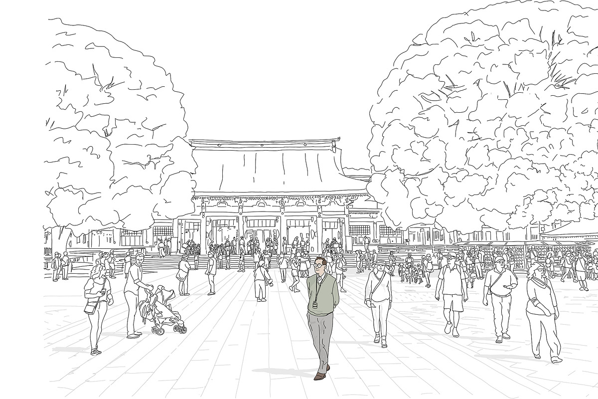 Meiji Shrine Crowd Tokyo Japan, a Person Illustration by PageLightStudios (Photo 1 of 2)