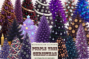 Watercolor Purple Christmas Tree  Cl, an Illustration by SVGArt (Thumbnail 1 of 8)