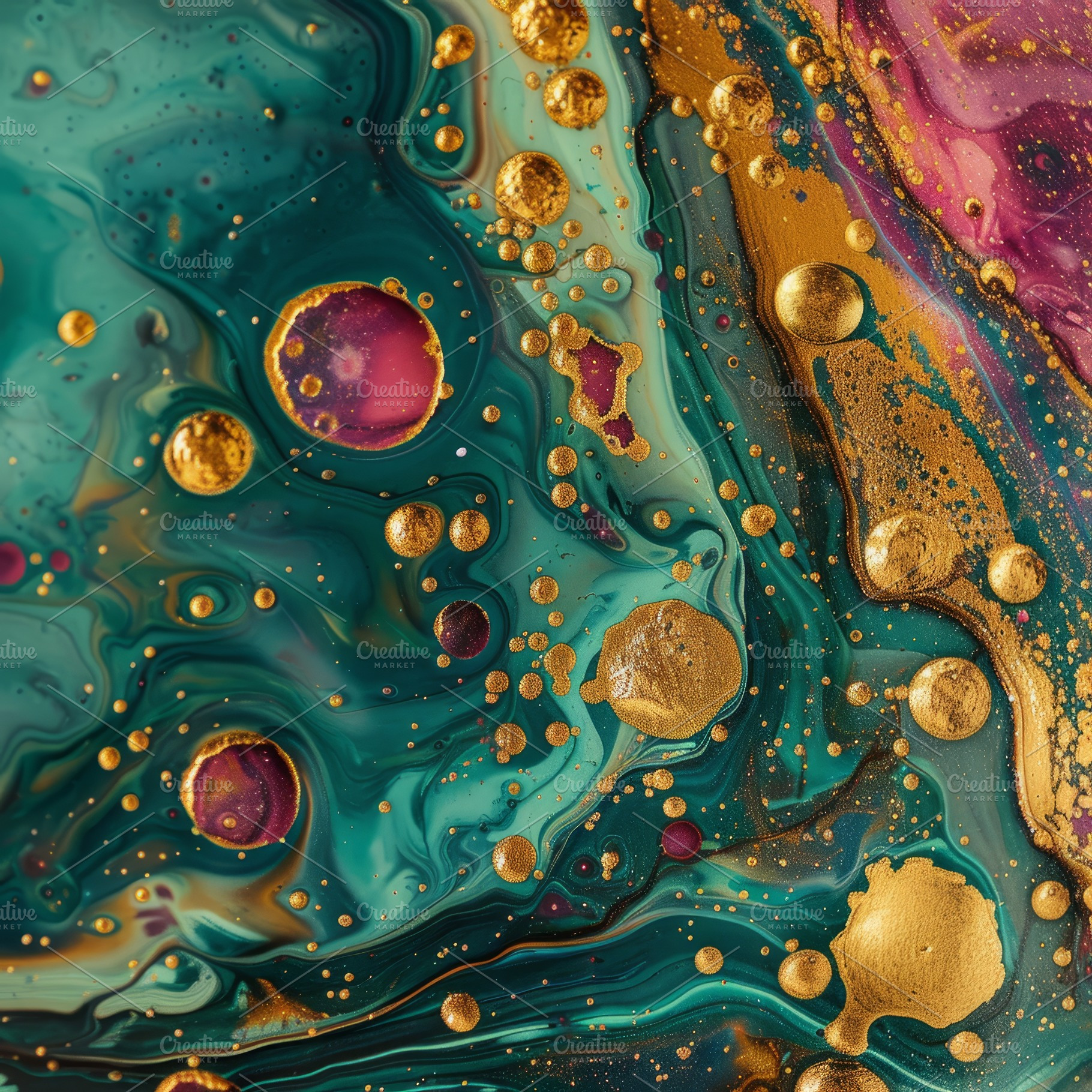 Abstract Liquid Gold and Teal ai, an Abstract Photo by Ocean Digital Art