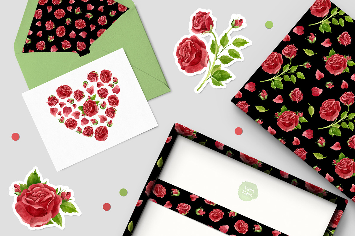 Watercolor pink and red roses, an Illustration by Valin Malin (Photo 6 of 16)