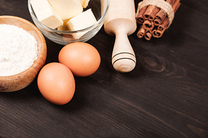 Eggs flour butter rolling pin and, a Food & Drink Photo by Anna Efetova