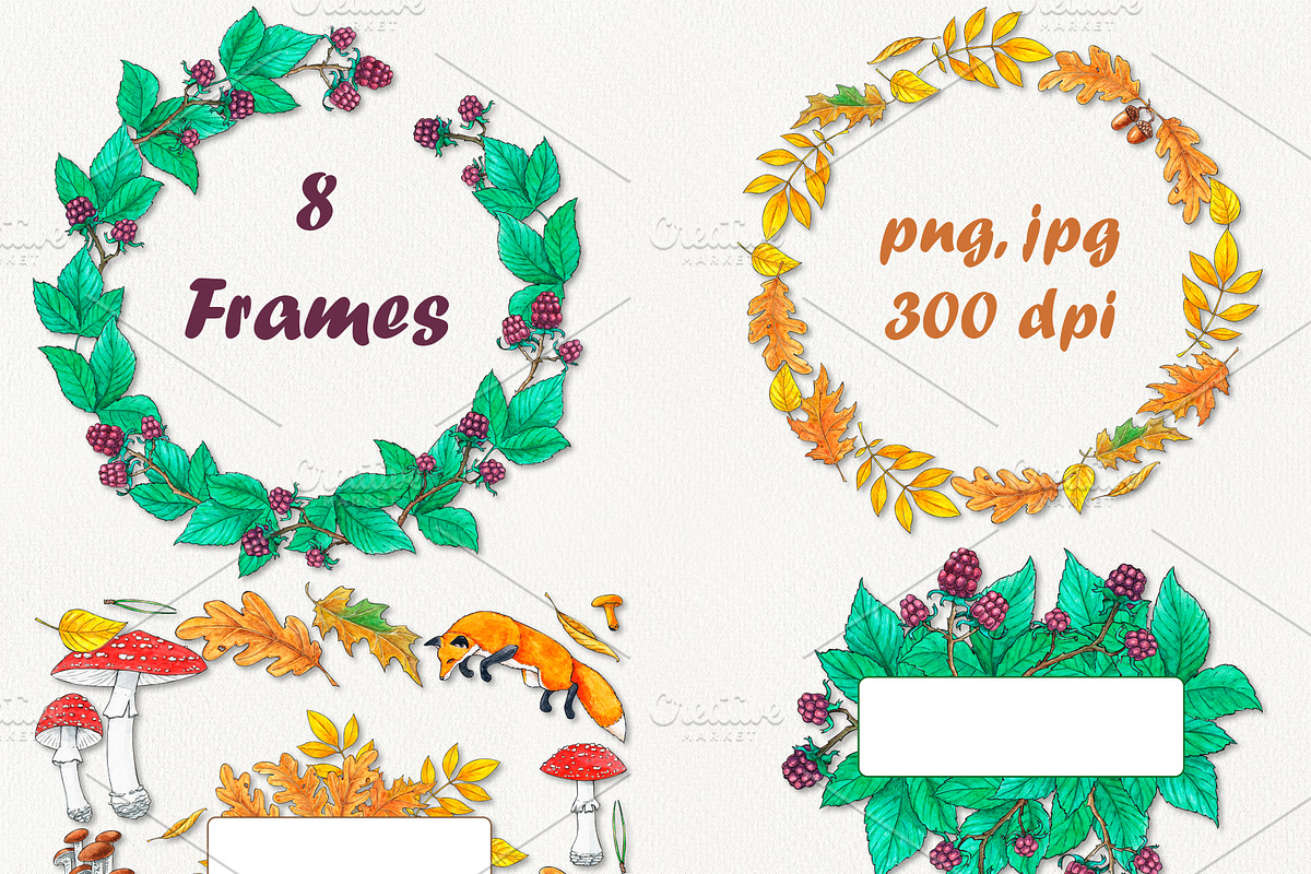 Autumn Fox forest watercolor set, an Illustration by Darka_Podarka (Photo 3 of 5)