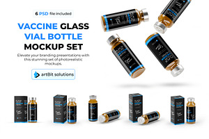 Vaccine Glass Vial Bottle Mockup Set, a Packaging Mockup by artBit Design Studio