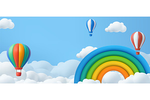 3D Hot Air Balloons and Rainbow in, a Transportation Illustration by ModVector