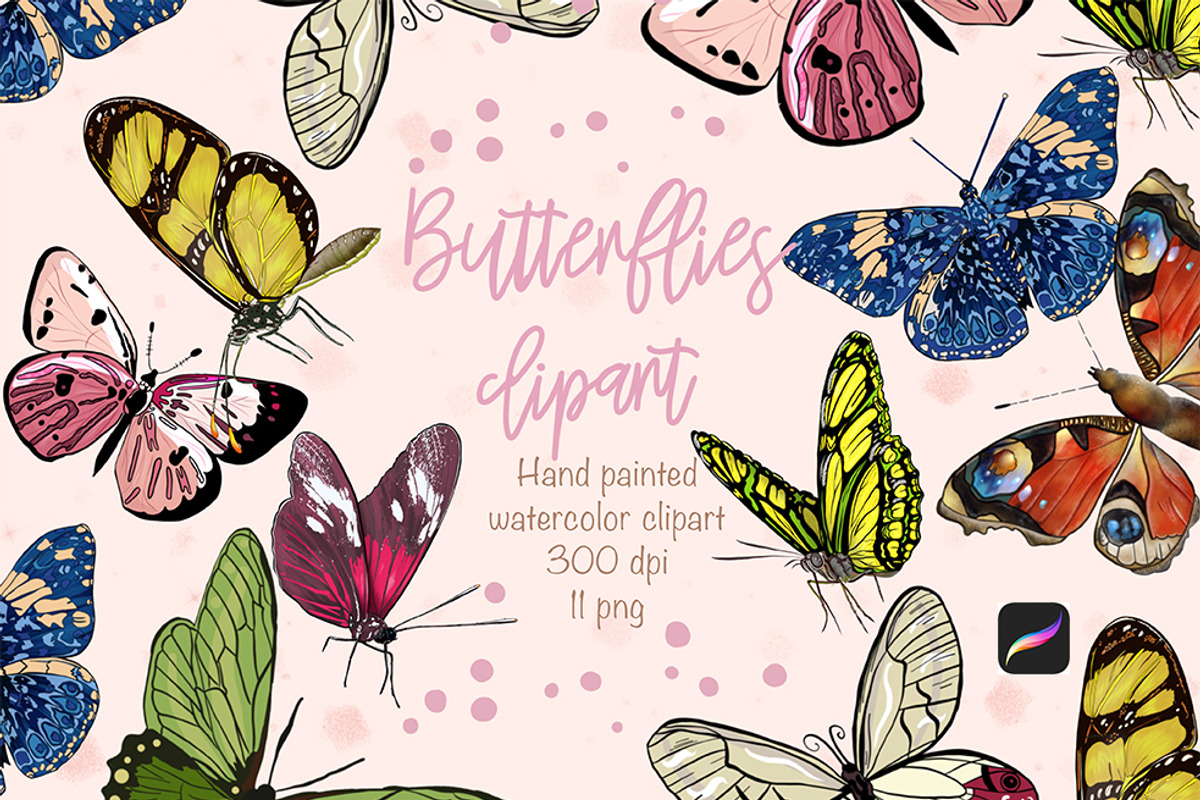 Butterflies clipart watercolor, an Animal Illustration by ElladesignCo (Photo 1 of 6)
