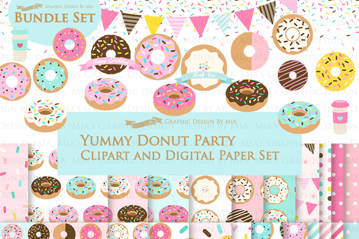 Yummy Donut Clipart+Pattern set, an Illustration by Mia's Graphic Design (Photo 1 of 9)