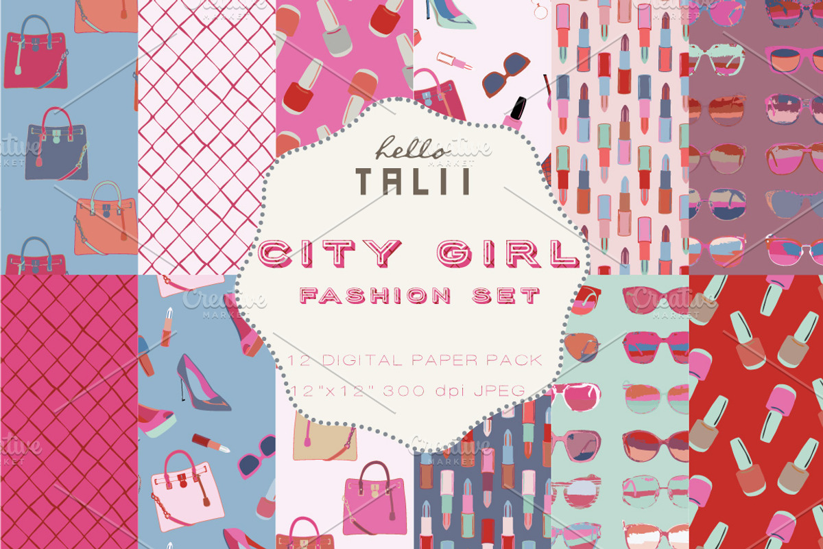 City Girl Fashion Set Digital Paper, a Pattern Graphic by Hello Talii (Photo 1 of 3)