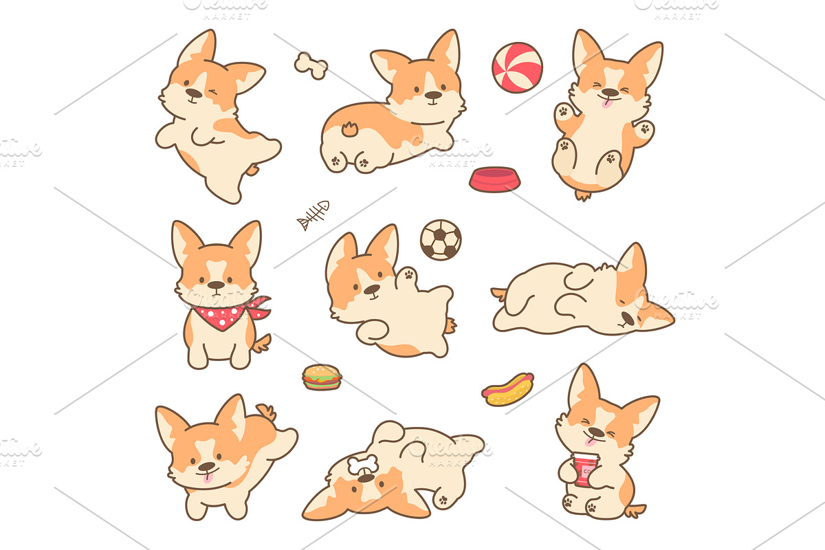Kawaii puppy. Funny corgi puppies, an Animal Illustration by Valerie Bodnar
