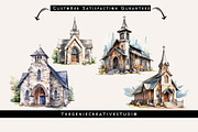 Watercolor PNG Church Clipart, an Object Illustration by Geniecreativestudio (Thumbnail 4 of 9)