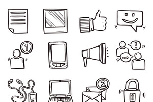 Social Media Hand Drawn Icons Set