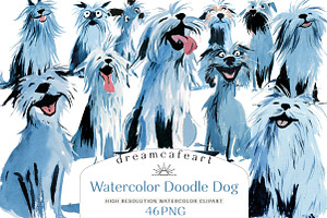 Watercolor Doodle Dog Clipart Set, an Illustration by DreamCafeArt