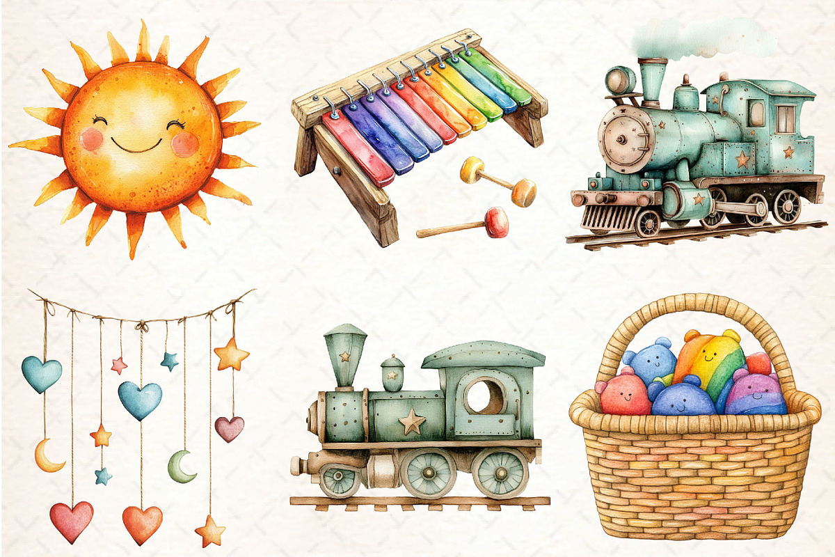 Watercolor Playroom Decor Clipart, an Illustration by DreamCafeArt (Photo 2 of 7)