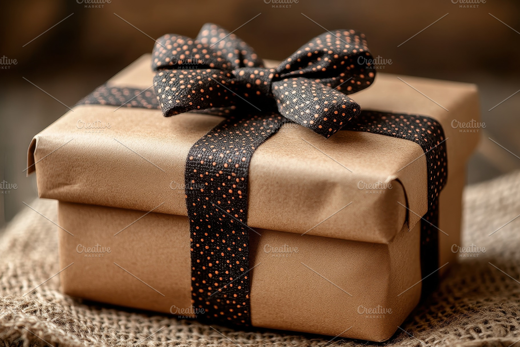 Beautifully wrapped gift box with bo, a Photo by Tanuart