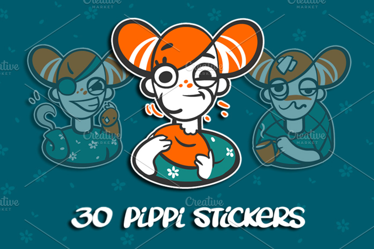 Girl Pippi sticker pack, an Illustration by Ira Cvetnaya (Photo 1 of 3)