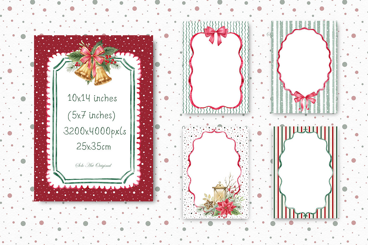 Christmas Watercolor Frames Cards, an Object Graphic by Solo Art Original (Photo 8 of 12)
