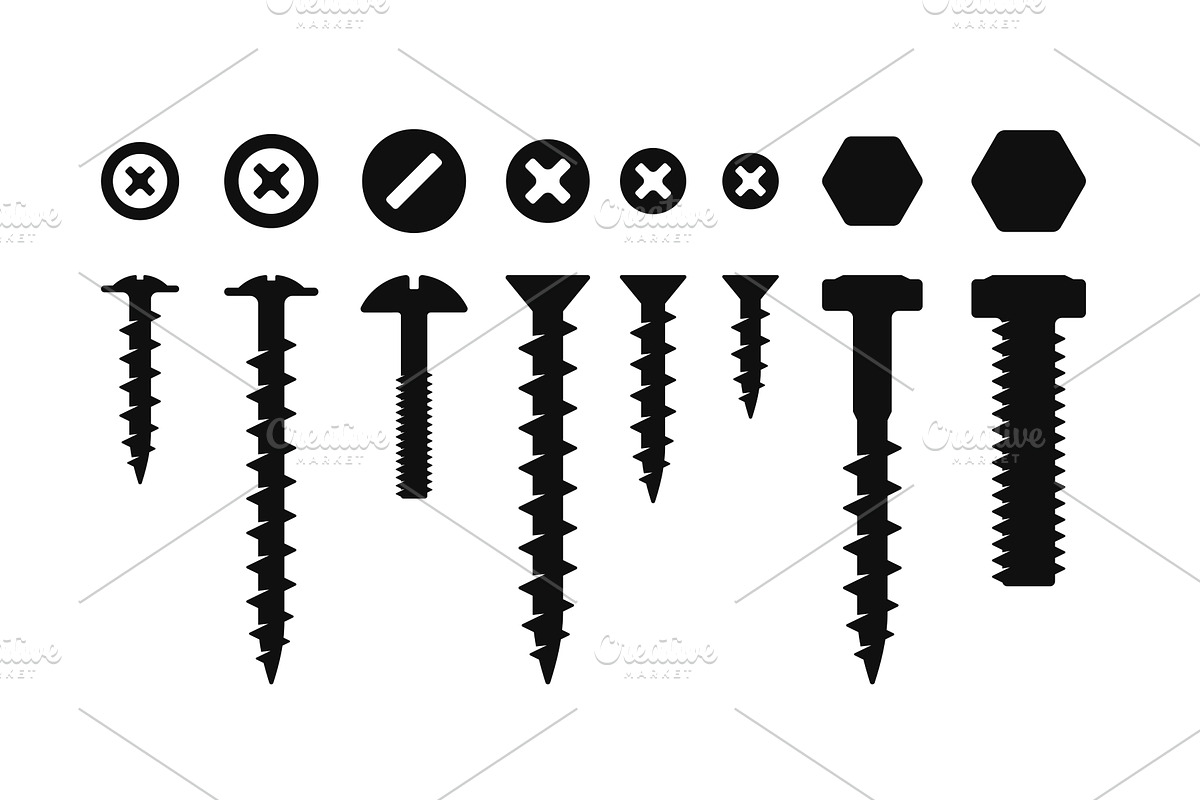 Screws, Bolt and Nut Set on White, an Illustration by in8finity