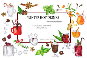 Winter hot drinks watercolor set