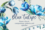 Blue Tulips Beautiful Set, a Decorative Illustration by Shabbypie (Thumbnail 1 of 22)