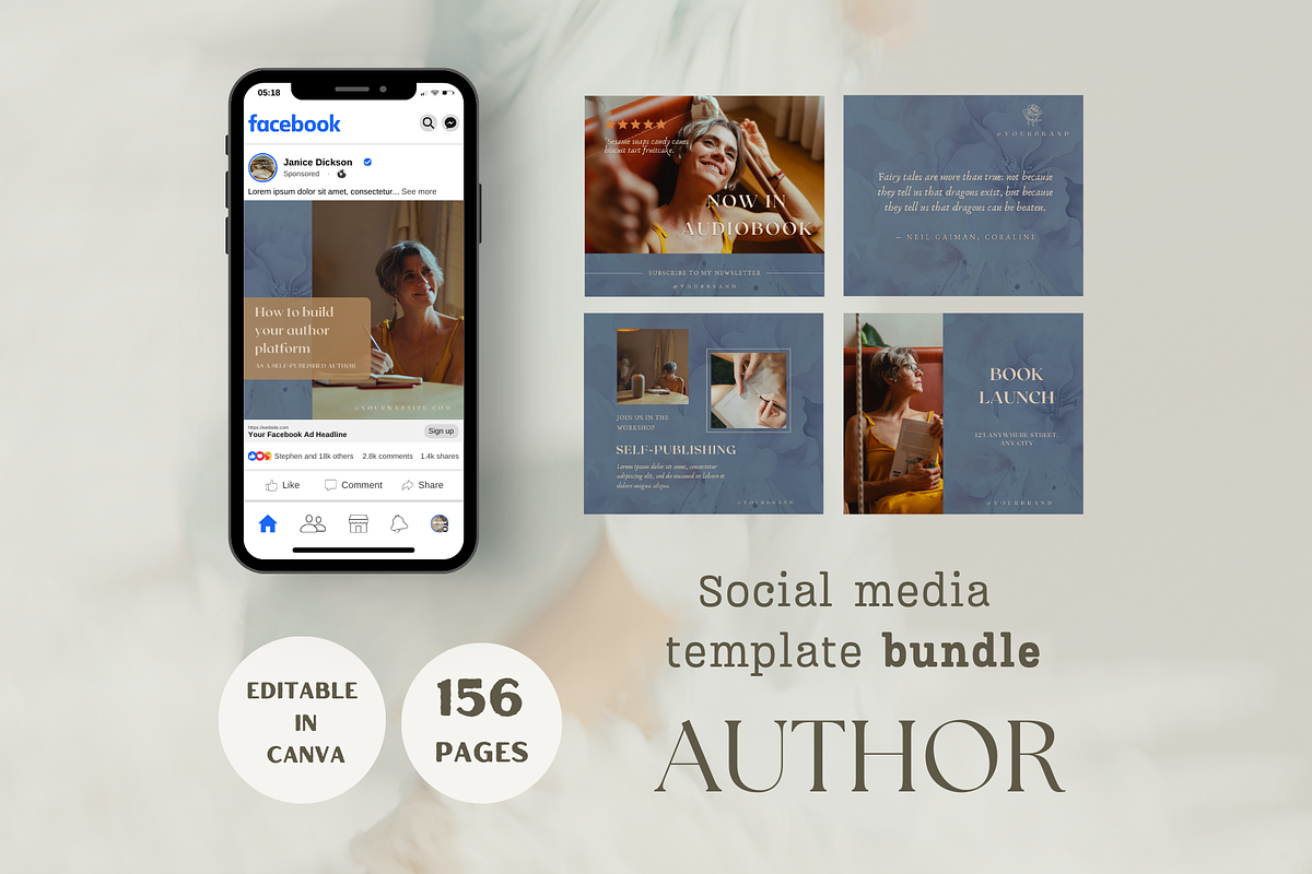 Author social media template bundle, a Social Media Template by Petite Zakka Boutique (Photo 1 of 7)