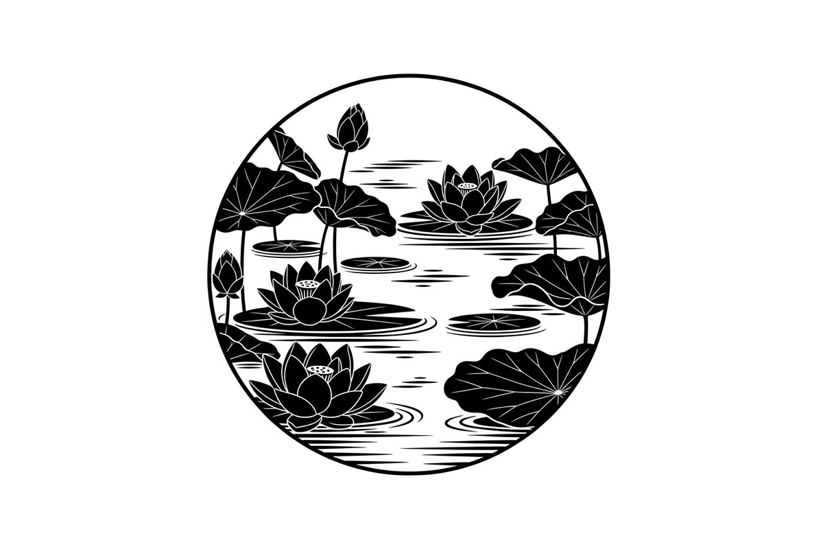 Lotus Pond Silhouette SVG Bundle, an Illustration by yasushie (Photo 12 of 31)
