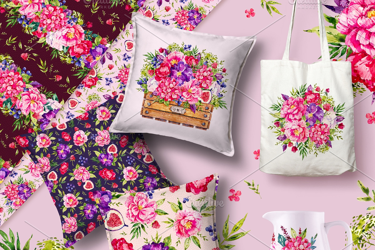 Pink Flora. Watercolor, a Decorative Illustration by Ekaterina Mikheeva (Photo 8 of 8)
