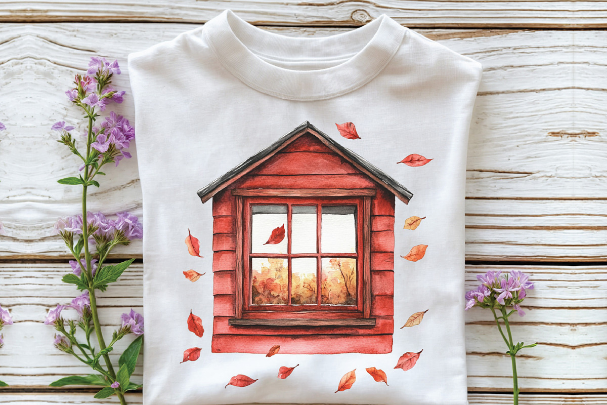 Watercolor Red Autumn Cottage PNG, an Illustration by CraftArtStudio (Photo 3 of 6)