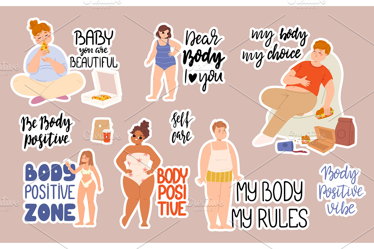 Body positive stickers pack with, an Illustration by Valerie Bodnar