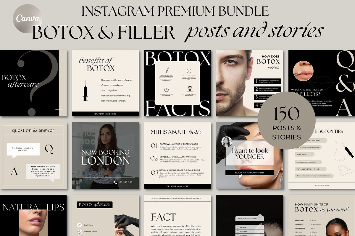Botox & Fillers Canva Templates, a Social Media Template by Studio Suvelle (Photo 1 of 9)