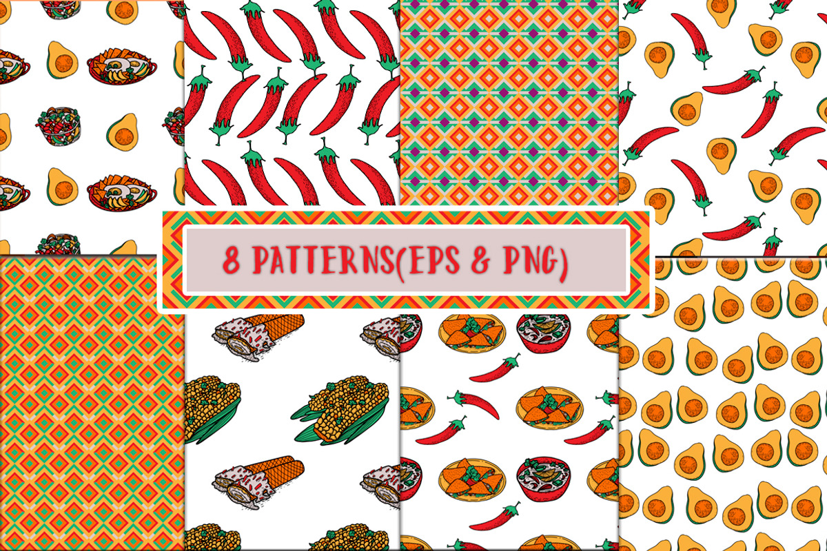Mexican food. Hand drawn clipart., a Food Illustration by TatianaBannikova (Photo 5 of 8)