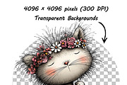 Whimsical Floral Cat Clipart Bundle, an Animal Illustration by one-touch (Thumbnail 17 of 18)