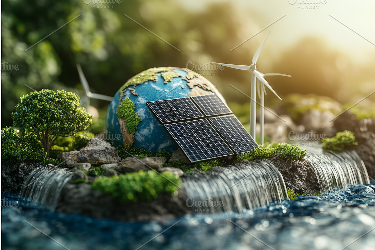 Image of an earth with solar panels, an Object Illustration by Nature and travel