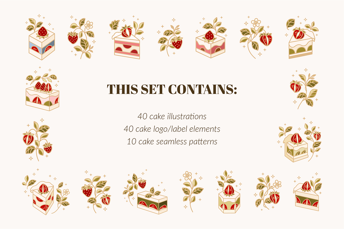 Vintage Cake Logo Set, a Food Illustration by Artflorara (Photo 2 of 9)