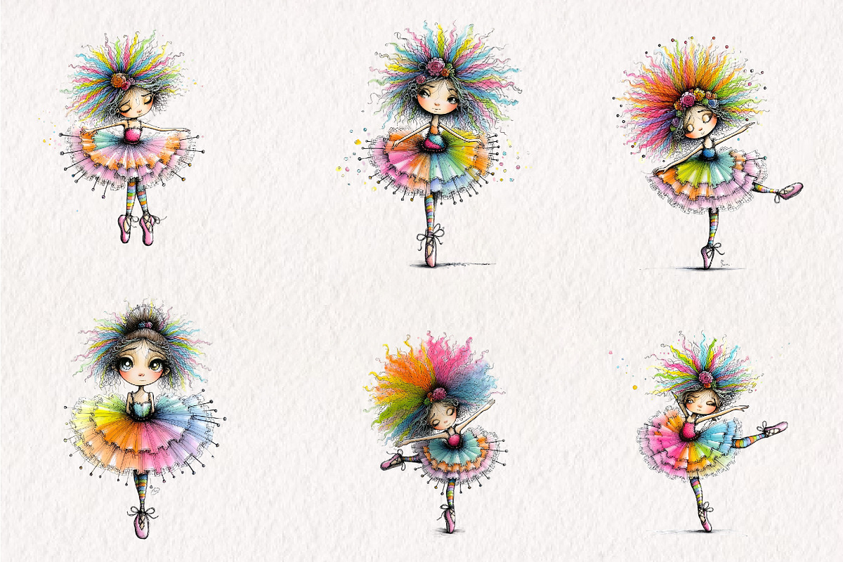 Whimsical Ballerina Clipart, a Seasonal Illustration by CreationArt (Photo 4 of 7)