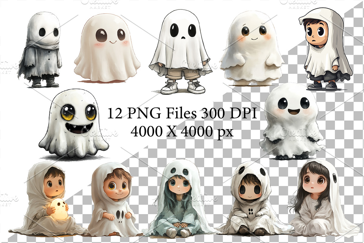 Cute Halloween Ghost. TShirt Sticker, an Animal Illustration by KENO Mascots (Photo 2 of 10)