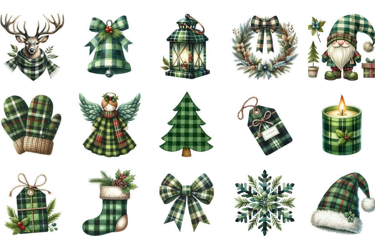 Green Buffalo Plaid Christmas Clipar, an Illustration by Designking (Photo 2 of 5)