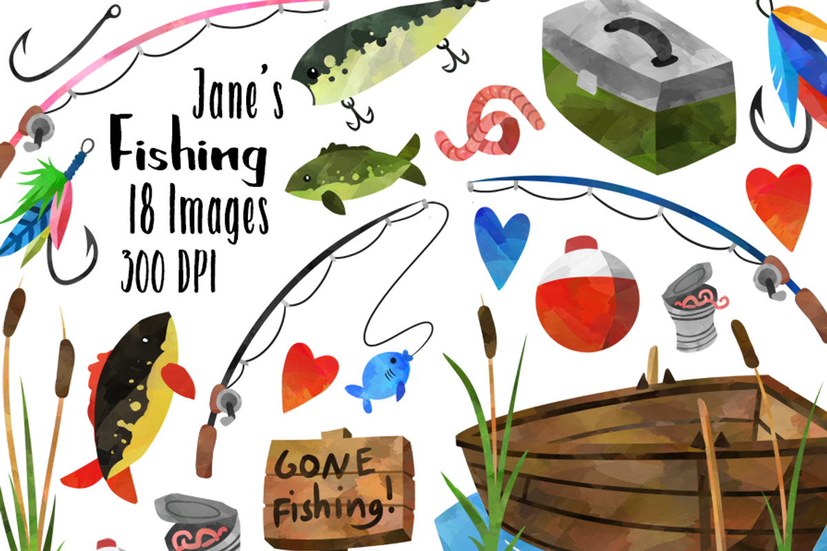 Watercolor Fishing Clipart, an Illustration by DigitalArtsi (Photo 1 of 2)