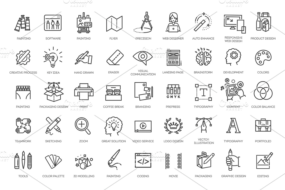 Graphic Design Icons Set, an Outline Icon by Tettygreen (Photo 2 of 3)