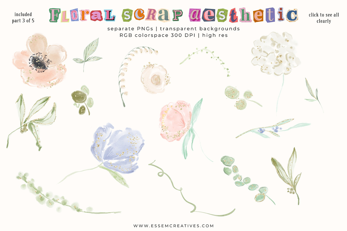 Floral Scrapbook Aesthetic Clipart, a Background Graphic by Essem Creatives (Photo 4 of 7)