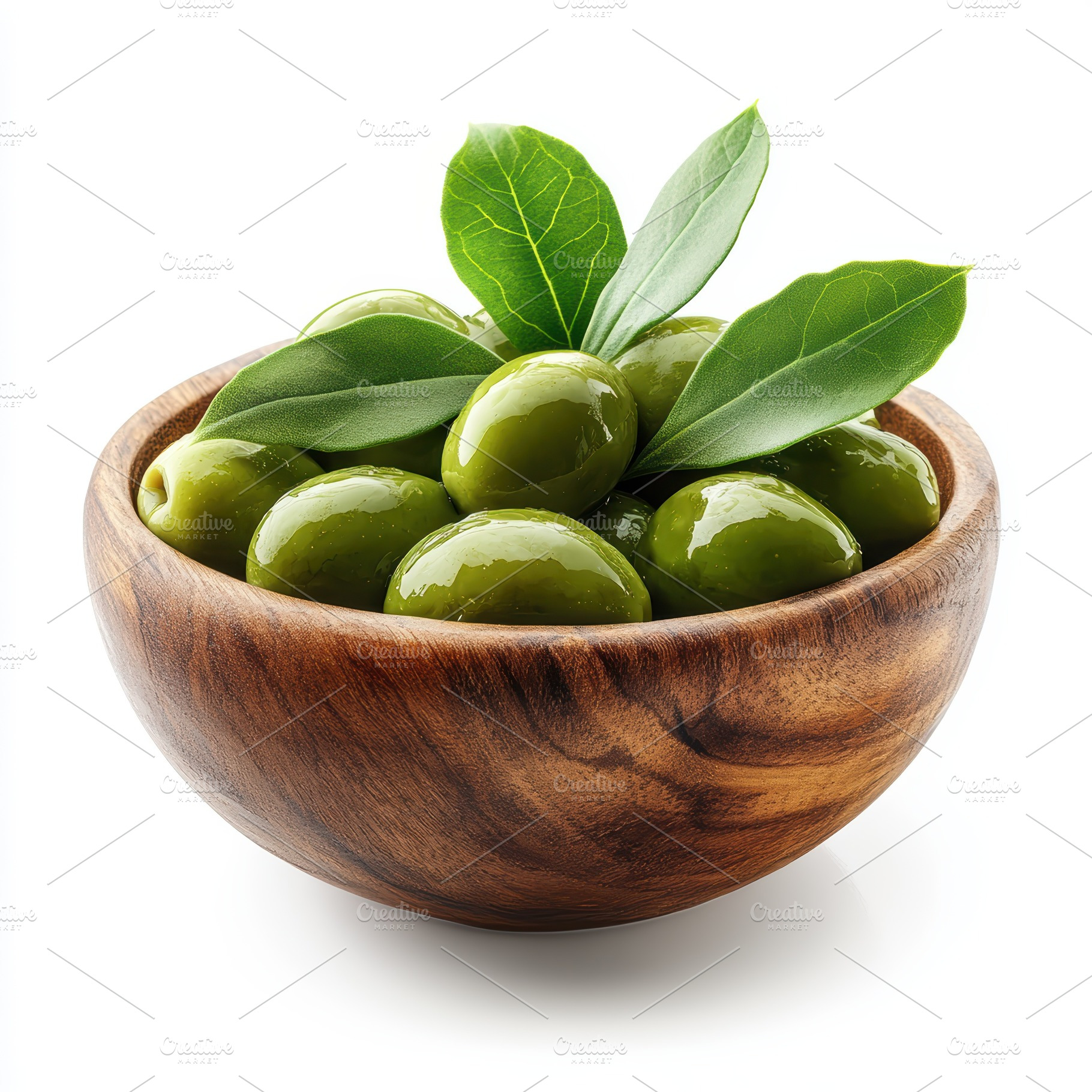 Green Olives in Wooden Bowl Fresh Ha, a Food & Drink Photo by Pixeness Studio