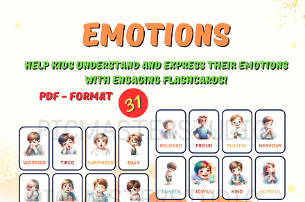 31 Feelings and Fun: EMOTIONS Flashc, an Education Illustration by John_Walker