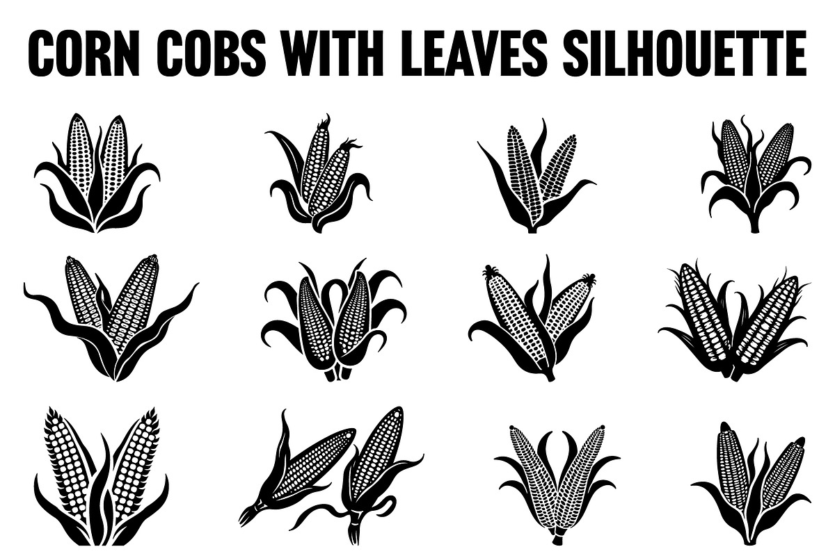 CORN COBS WITH LEAVES SILHOUETTE, an Icon by Designs_River