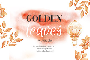 Golden leaves.Watercolor elements.