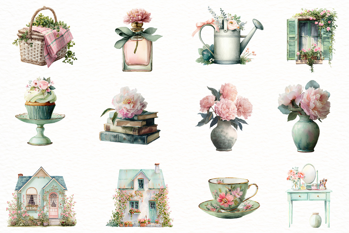 Preppy Cottage Clipart Vintage Garde, an Illustration by Designworld (Photo 2 of 5)