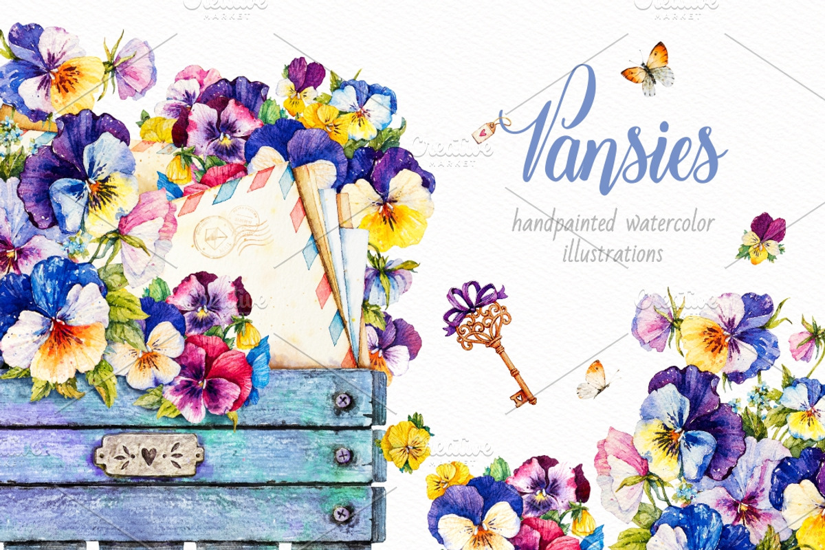 Pansies. Watercolor., a Decorative Illustration by Ekaterina Mikheeva (Photo 1 of 7)