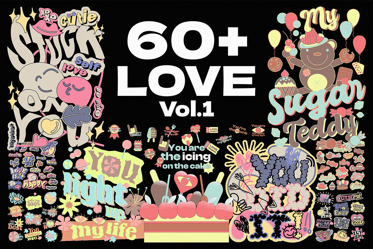 Love Typography Sticker Pack Vol.1, a Graphic by 159room.studio (Photo 1 of 6)