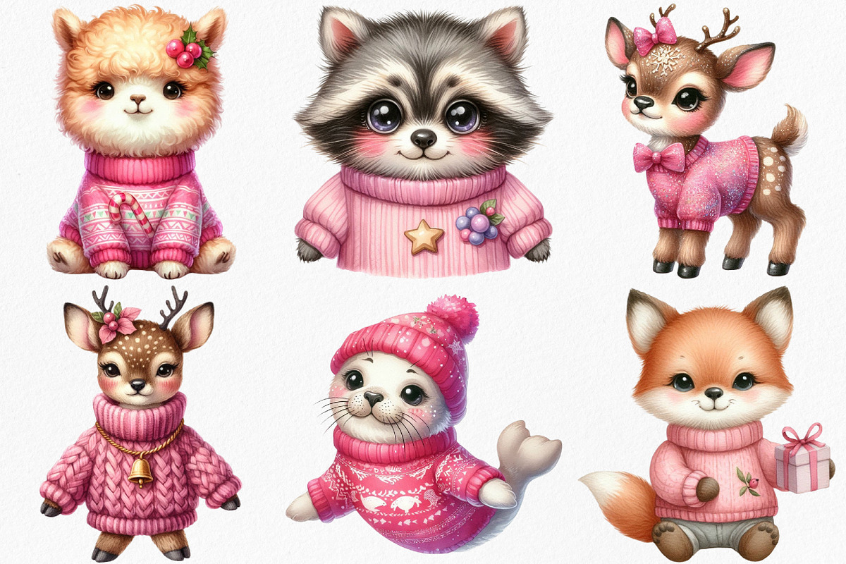 Pink Jumper Animals Christmas, an Illustration by Canvas Craft (Photo 6 of 8)